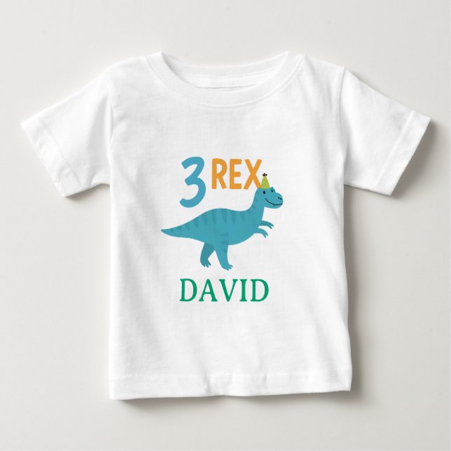 Camiseta Design de Aniversário de 3 Rex Dinossauro (Frente)