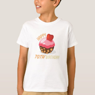 Camiseta Design de aniversário de 70 bonitinho com bolo de