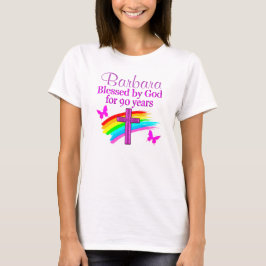 CAMISETA DESIGN DE ANIVERSÁRIO DE 90 CRISTÃO PERSONALIZADO