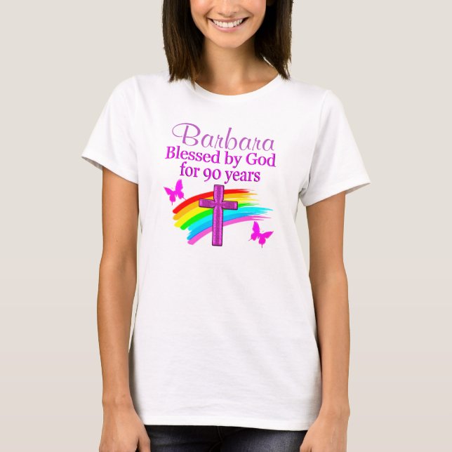 CAMISETA DESIGN DE ANIVERSÁRIO DE 90 CRISTÃO PERSONALIZADO (Frente)