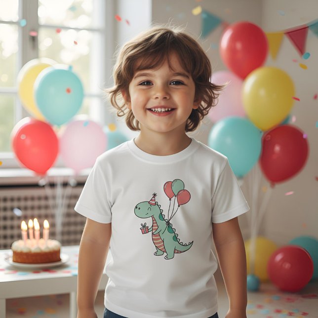 Camiseta Design de aniversário do Dinossaur Dinossaur ("Cute Cartoon Dinosaur Birthday T-Shirt  Fun and Colorful Tee Perfect for Kids’ Birthday Celebration)