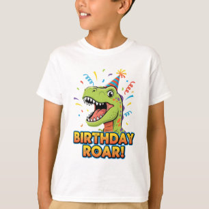 Camiseta Design de Aniversário Rugido Dinossauro Fofo Festa