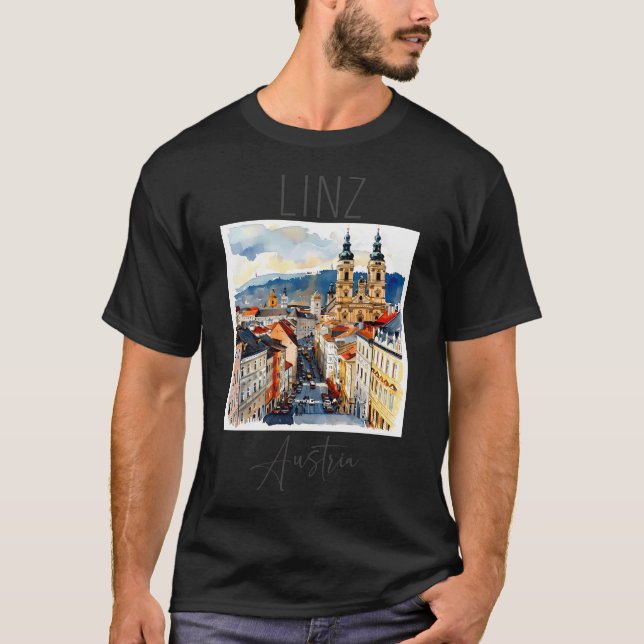 Camiseta Design de Aquarela de Linz - Áustria (Frente)