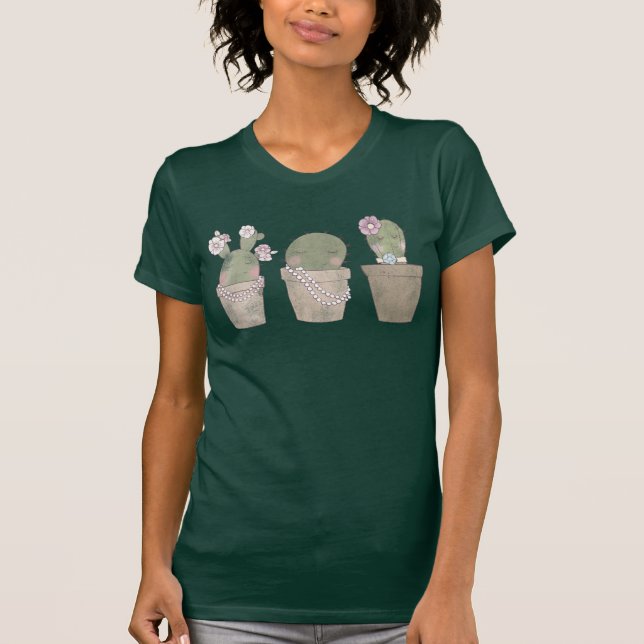 Camiseta Design de Aquarela Trio de Cactus Sorridente (Frente)