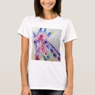 Camiseta Design de Arte Colorida Girafa Animal Watercolor