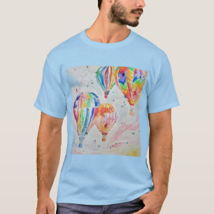 Camiseta Design de Arte de Aquarela Colorida Balão de Ar Qu