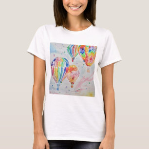 Camiseta Design de Arte de Aquarela Colorida com Balão de 