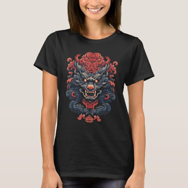 Camiseta Design de Arte de Carving Netsuke do Dragon Japonê (Frente)