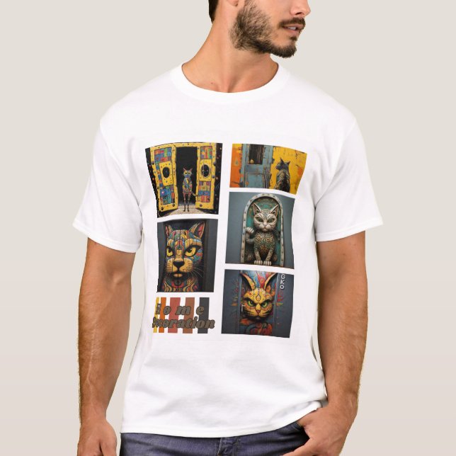 Camiseta Design de Arte de Gatos de Parede Popular (Frente)