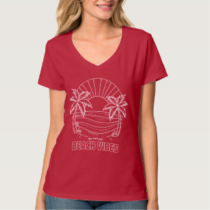 Camiseta Design de arte de linha de vibrações de praia ao p