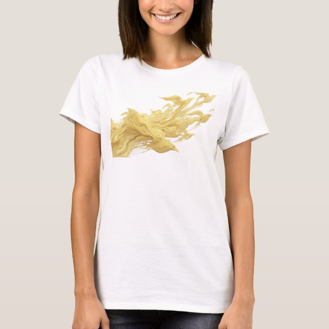Camiseta Design de Arte de Pássaros Abstratos em Ouro Elega (Frente)