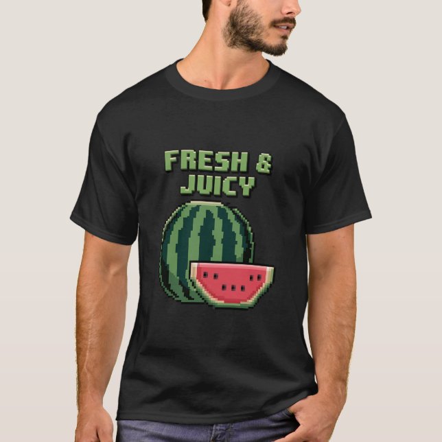 Camiseta Design de Arte de Pixel de Melancia fresca e sucul (Frente)