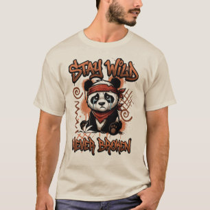 Camiseta Design de Arte de Rua de Panda Selvagem Nunca Queb