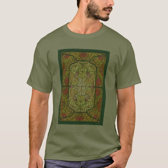 Camiseta Design de Arte de Vidro Retornada Floral (Frente)