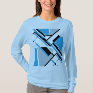 Camiseta Design de Arte Negra Azul Médio e Azul Negrito
