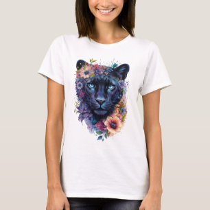 Camiseta Design de Arte Pantera Floral Pantera Preta Colo