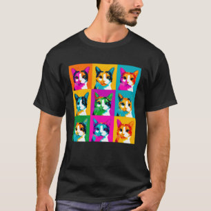 Camiseta Design de Arte Pop de Gato Calico com Cores Vibran