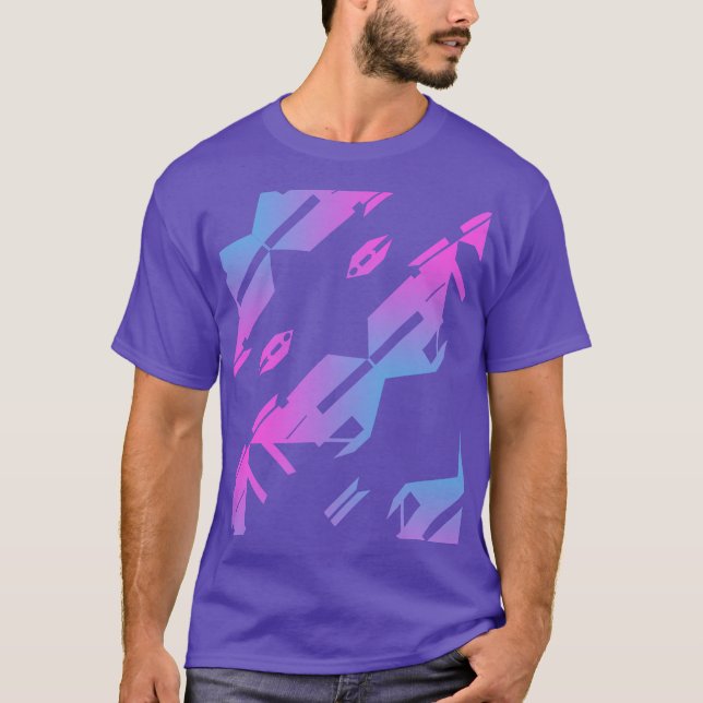Camiseta Design de Arte Tropical de Diagonal Azul Magenta M (Frente)