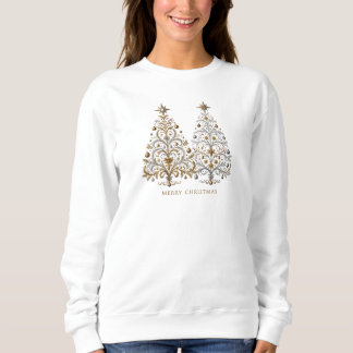 Camiseta Design de árvore de Natal elegante em prata e ouro