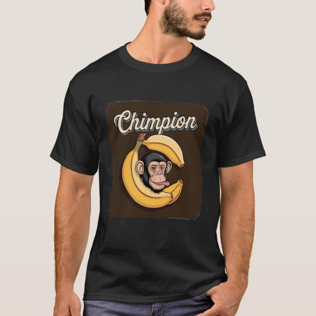 Camiseta Design de Banana de Macaco Engraçado Chimpion (Frente)