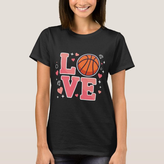 Camiseta Design De Basquete De Amor Cute Para Raparigas E J (Frente)