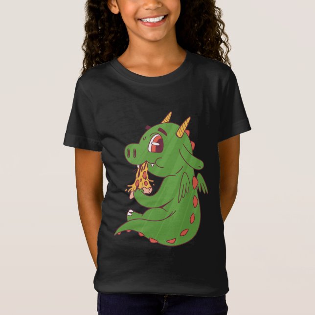Camiseta Design de Bebê Dragão Comendo Fatia de Pizza Delic (Frente)