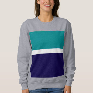 Camiseta Design de Bloco de Cor Azul Branco Teal
