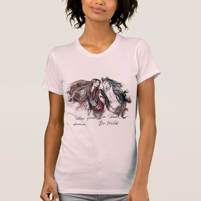 Camiseta Design de Boho com menina e cavalo (Frente)