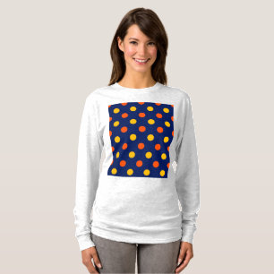 Camiseta Design de Bolinhas Amarelas Laranja em Azul 
