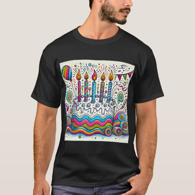 Camiseta Design de Bolo de Bolo Colorida (Frente)