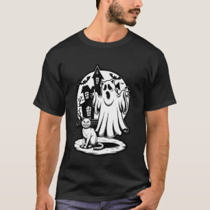 Camiseta Design de bolso com fantasminha e gato fofo