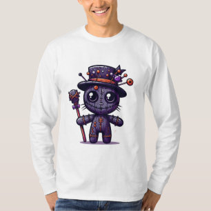 Camiseta design de boneca de vodu roxa assustadora
