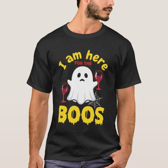 Camiseta Design de Boos de Vinho de Fantasma de Halloween (Frente)