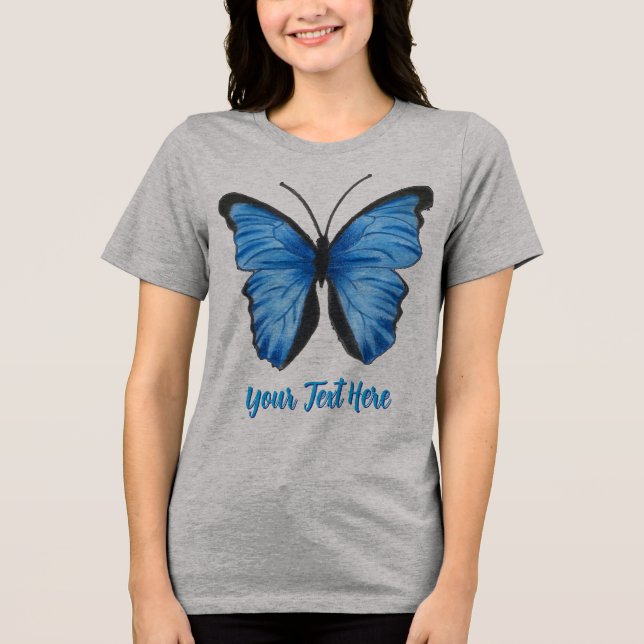 Camiseta Design de Borboleta Azul Personalizável (Frente)