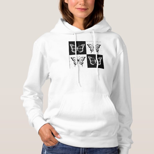 Camiseta Design de borboleta branca-preta com controlo (Frente)