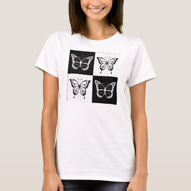 Camiseta Design de borboleta branca-preta com controlo (Frente)