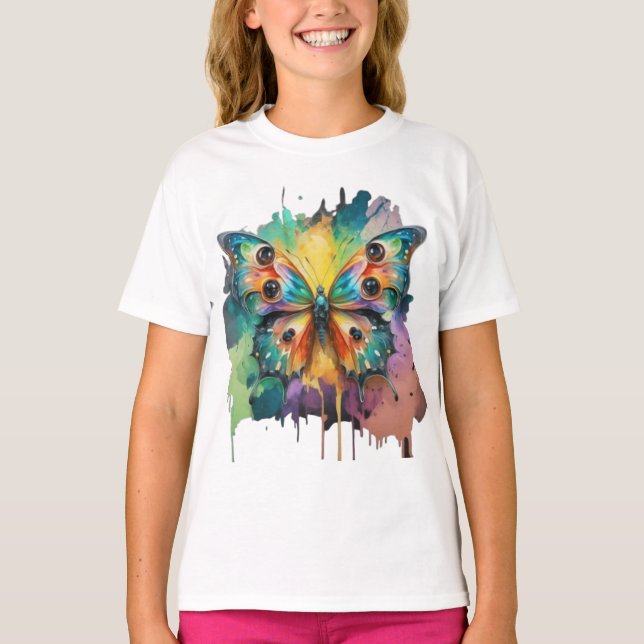Camiseta Design de borboleta colorida (Frente)