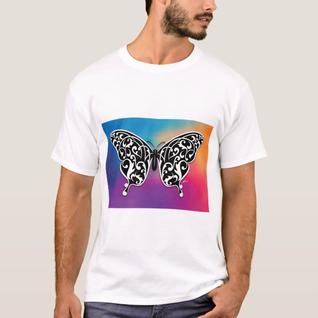 Camiseta Design de borboleta com cores sunset (Frente)