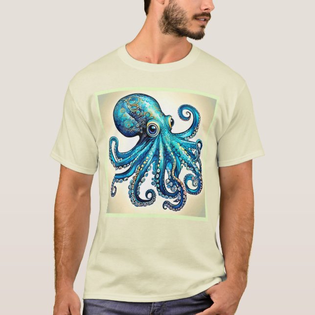 Camiseta Design de Brilho de Octopus Azul Marinho (Frente)