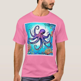 Camiseta Design de Brilho de Octopus Coral
