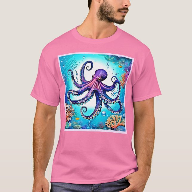 Camiseta Design de Brilho de Octopus Coral (Frente)