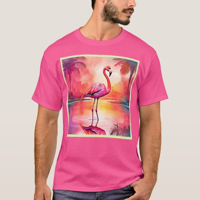 Camiseta Design de Brilho Tropical de Flamingo Vibrante (Frente)