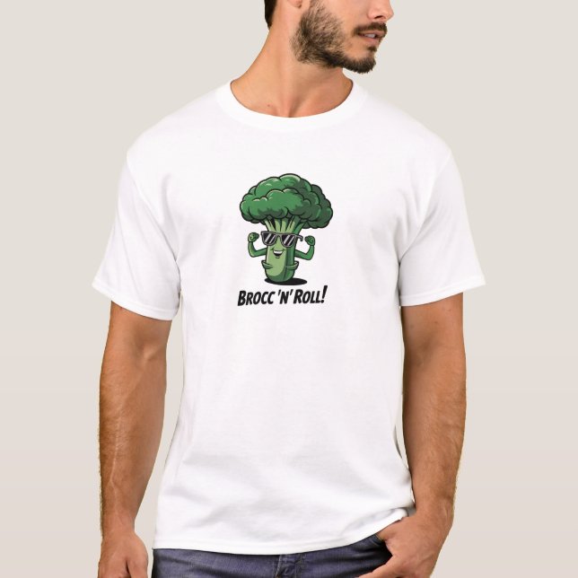Camiseta Design de Brócolis Legal Brocc 'n' Roll (Frente)