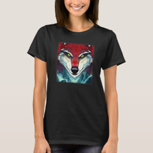 Camiseta Design de cabeça de lobo predador de arte face a i