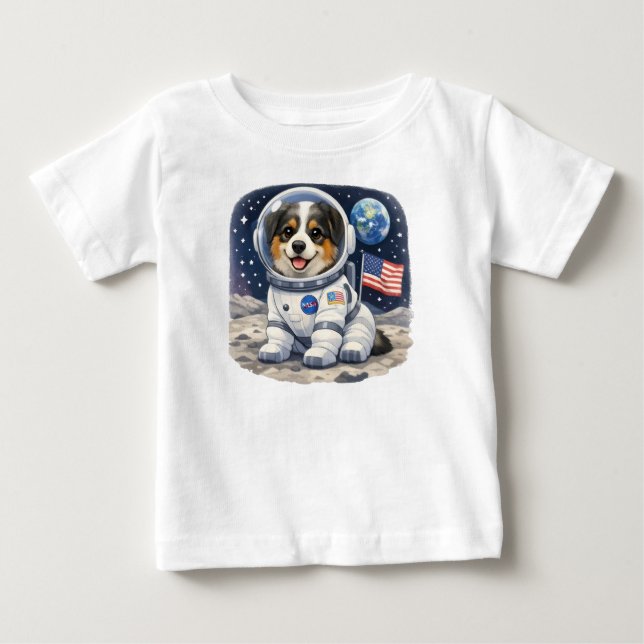 Camiseta Design de cachorro astronauta fofo para crianças – (Frente)