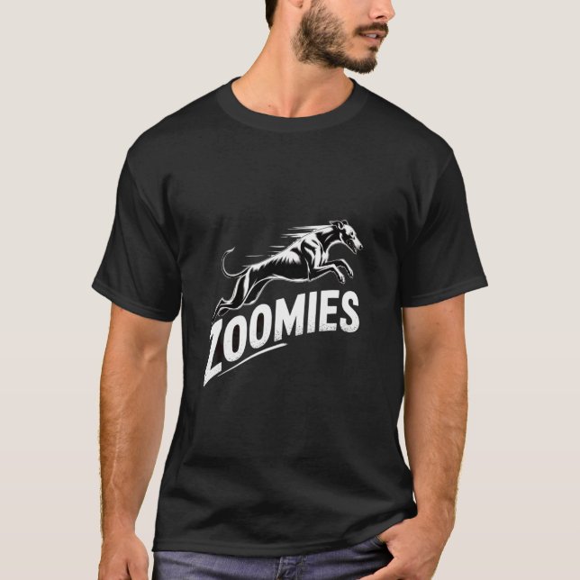 Camiseta Design de Cachorro Greyhound Zoomies com Efeito de (Frente)