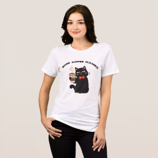 Camiseta Design de Café com Gato Engraçado – “Mais Café, po
