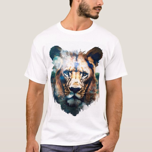 Camiseta Design de Camiseiros de Leão Majestoso - Rei da Se (Frente)