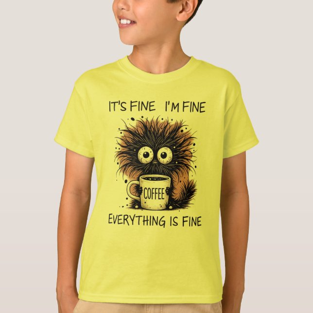 Camiseta Design de Caneca do Monstro do Café Engraçado - Es (Frente)