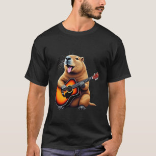 Camiseta Design de Capivara Engraçada Tocando Guitarra para